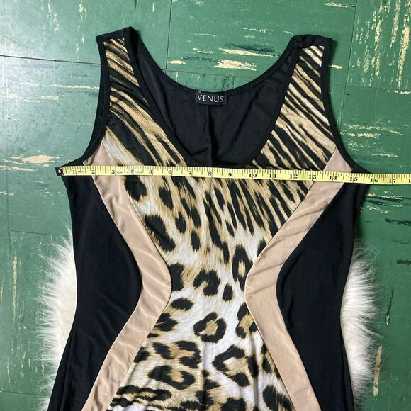 Venus Boho Animal Print Tank Maxi Dress Size Small Stretch Knit Black & Tan - Picture 8 of 11